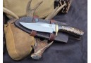 OJI Premium AUS‑10 Knife &ndash; Brown Pine Cone Handle, Drop Point W/ Sheath ~ 39813B