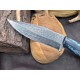 OJI Premium Damascus Knife – Dyed Bone Handle, Drop Point, Leather Sheath ~ 39811A