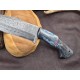 OJI Premium Damascus Knife – Dyed Bone Handle, Drop Point, Leather Sheath ~ 39811A